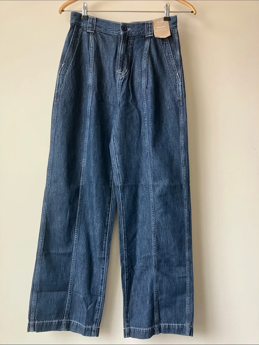 MADEWELL The Perfect Vintage Wide-Leg Trouser Jean Dark Blue Pleats Size 26 NWT